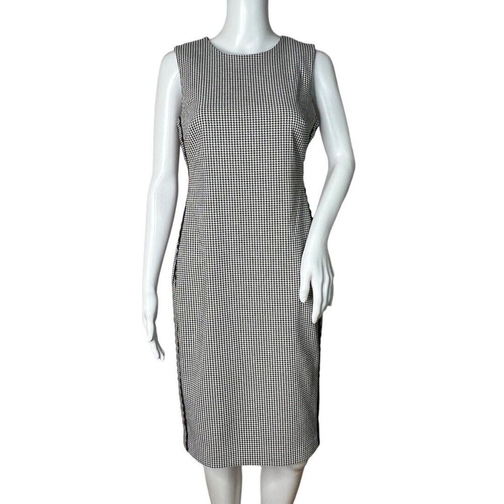 Calvin Klein Sheath Dress Black White Houndstooth Print Sleeveless Size 4